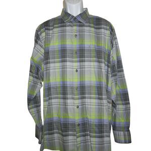 Tommy Bahama Tropical Shirt Men Size XL Green Plaid Pima Cotton Button Down LS